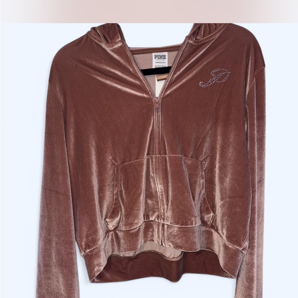 PINK Victoria's Secret Brown Velour Hoodie Jacket